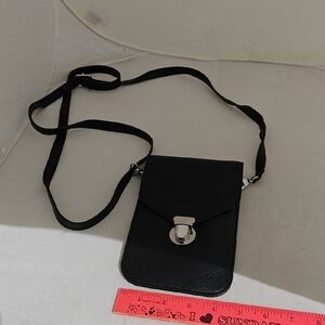 Black Crossbody Mini Phone Bag with Silver Turn-Lock